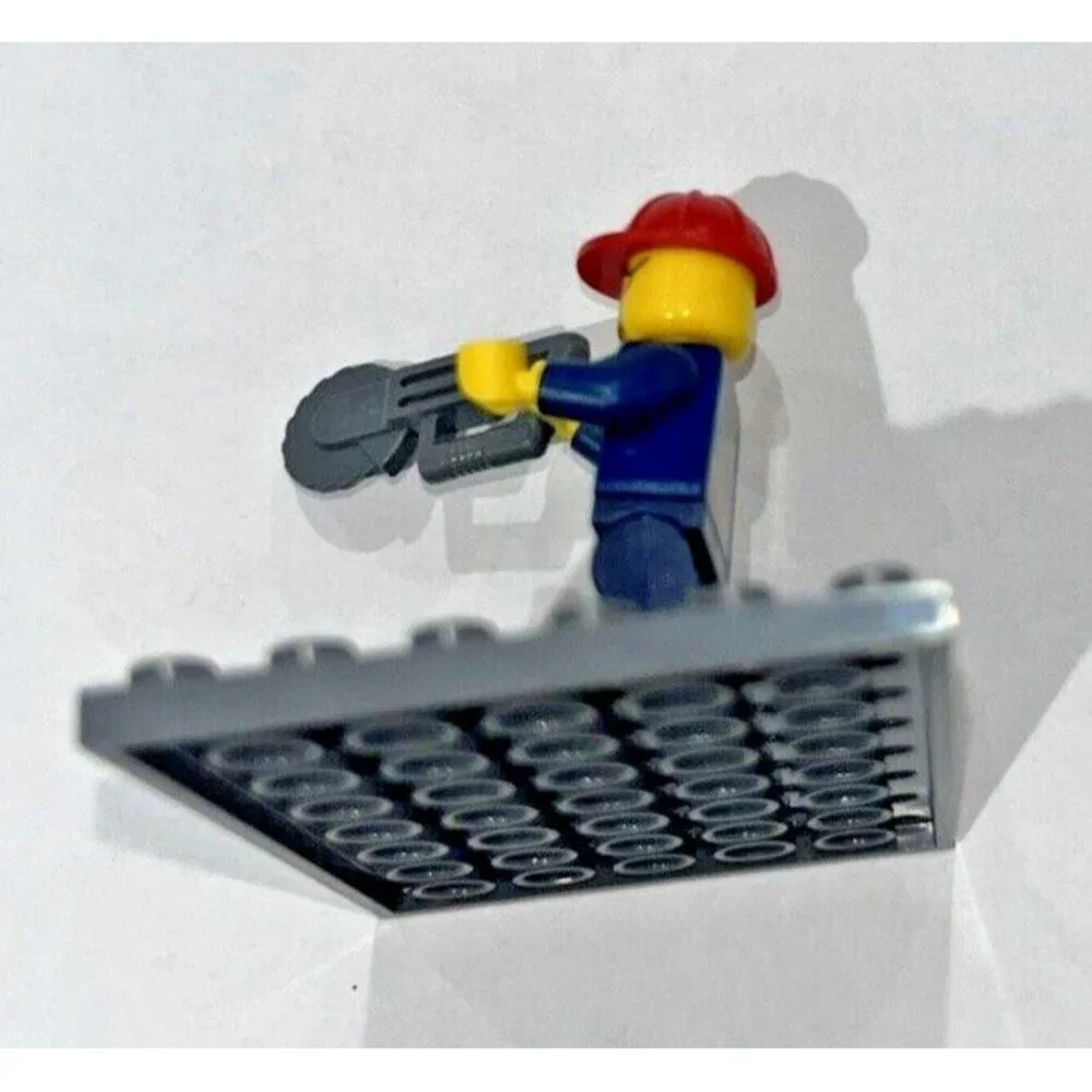 Lego Minifig Construction Worker with Red Helmet and Saw